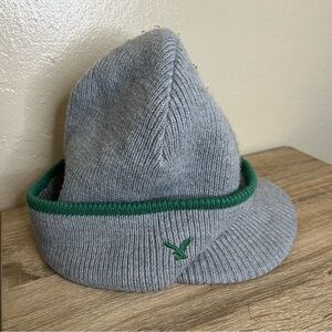 American Eagle Brimmed Winter Hat Beanie One Size Gray green logo